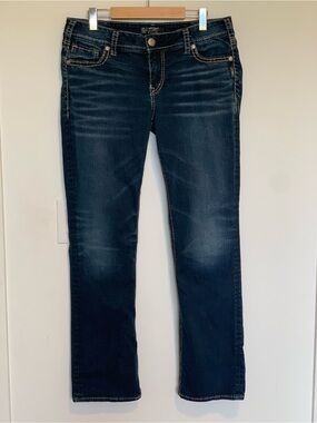 Silver Suki Mid Straight Jeans women’s 34 by 32 length stretch dark wash denim